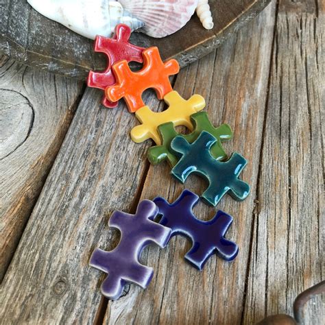 7 Ceramic Puzzle Piece Mosaic Tiles | Rainbow Pottery Puzzle Tiles ...