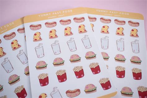 Cute Kawaii Fast Food Planner Stickers Junk Food Kawaii Emoji | Etsy