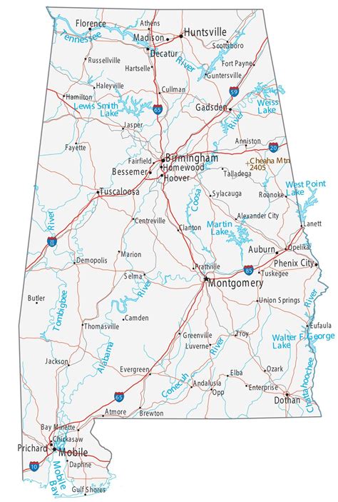 Map of Alabama - Cities and Roads - GIS Geography