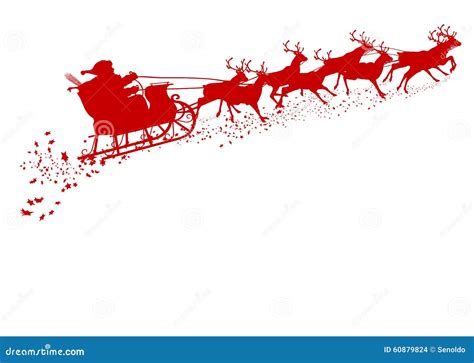 Santa Claus With Reindeer Sleigh - Red Silhouette. Stock Vector - Image ...