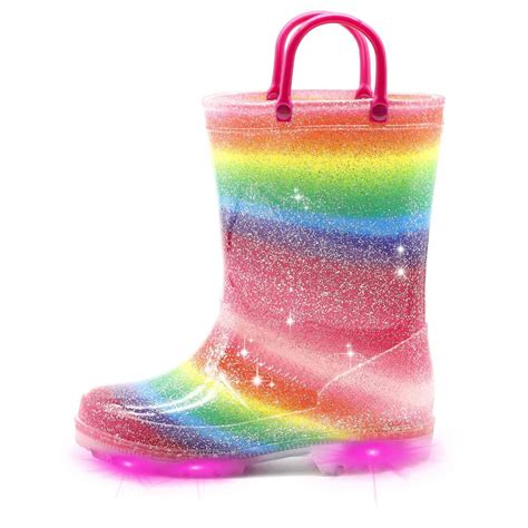 Girls Rain Boots Kids Toddler Light Up Rain Boots Glitter Rain Shoes ...