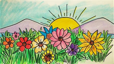 How To Draw A Flower Garden Step By Easy | Best Flower Site