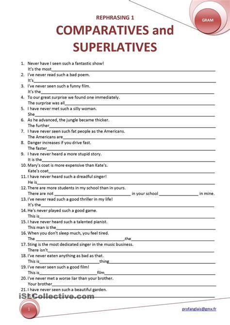 Esl Comparatives And Superlatives Worksheet