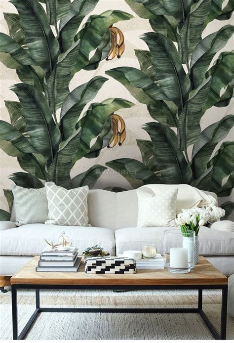 Exotic Banana Leaf Pattern Wallpaper Mural | Banana leaf wallpaper ...