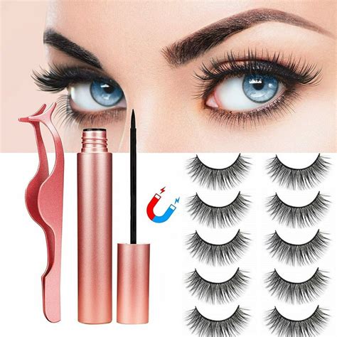 5 Pairs Magnetic False Eyelashes Magnetic liquid Eyeliner Lashes Kit ...