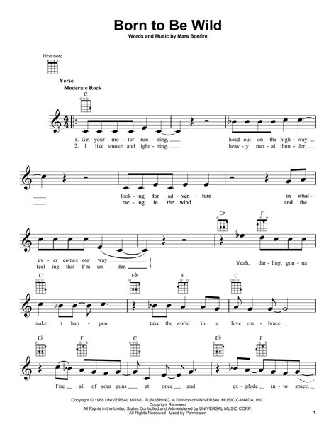 Steppenwolf 'Born To Be Wild' Sheet Music and Printable PDF Music Notes ...