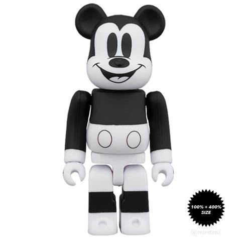 Mickey Mouse (B&W 2020 Ver.) 100% + 400% Bearbrick Set by Medicom Toy ...