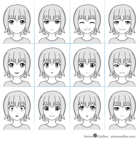 12 Anime Facial Expressions Chart & Drawing Tutorial - AnimeOutline