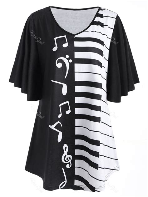 [46% OFF] Plus Size Piano Keyboard Print Tunic T-shirt | Rosegal