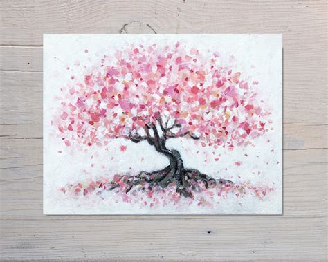 Cherry Blossom Tree Painting on Canvas, Original Painting on Stretched ...