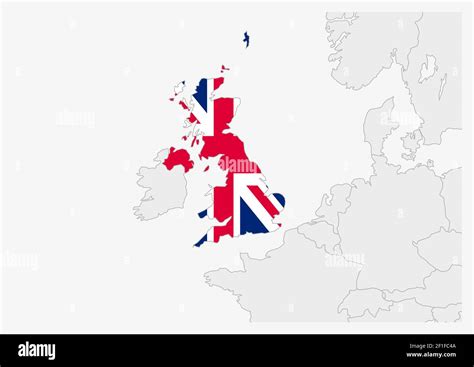 United Kingdom map highlighted in United Kingdom flag colors, gray map ...