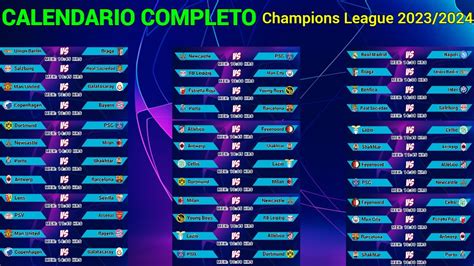 CALENDARIO COMPLETO de la CHAMPIONS LEAGUE 2023/2024 - YouTube