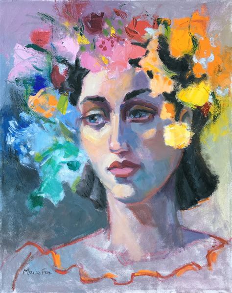 Woman wearing flowers, figurative oil painting, female figuration ...