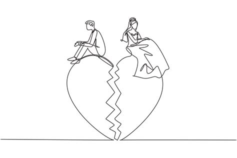 Continuous one line drawing relationship break up, broken heart, couple ...