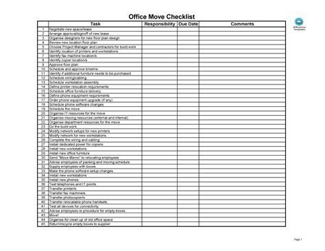 Office Move Checklist Excel | Templates at allbusinesstemplates.com