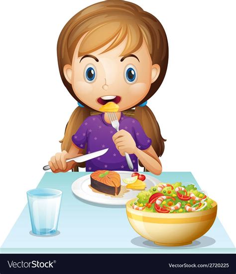 a hungry girl eating lunch on a white background. Download a Free ...