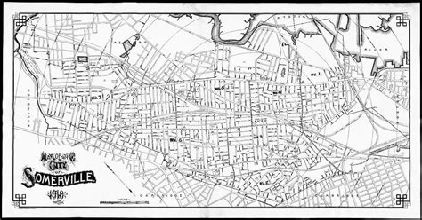 City of Somerville Massachusetts Historical Map 1910 Black and White ...