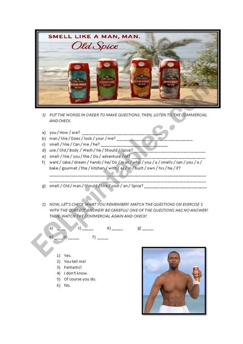 Old Spice commercial - ESL worksheet by majoda84