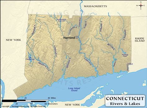 Map Of Connecticut Lakes, Streams And Rivers, 48% OFF