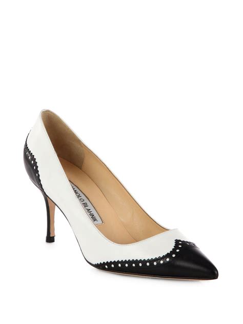 Manolo Blahnik Ancor Spectator Leather Pumps in White (BLACK WHITE) | Lyst