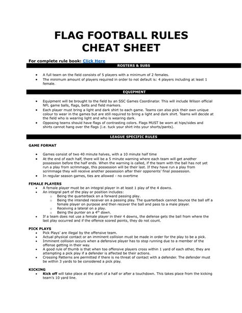 Football Rules Cheat Sheet