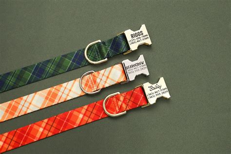 Tartan Dog Collar With Personalized Engraving, Plaid Dog Collar, Autumn ...