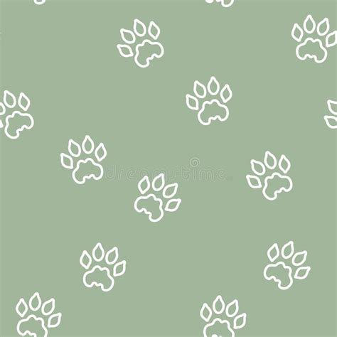 Vector White Lion Paw Line Art on Sage Green Seamless Pattern ...