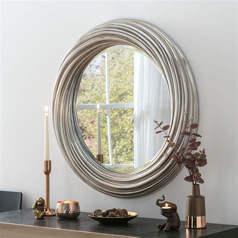 YG222 White Round Circular Swirl Modern Mirror hall or overmantle ...