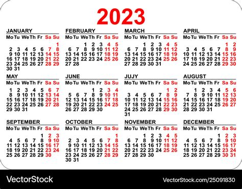 2023 calendar template isolated on white simple Vector Image