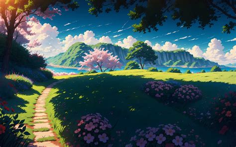 1920x1200 Resolution Anime Field 4k Anime Landscape 1200P Wallpaper ...