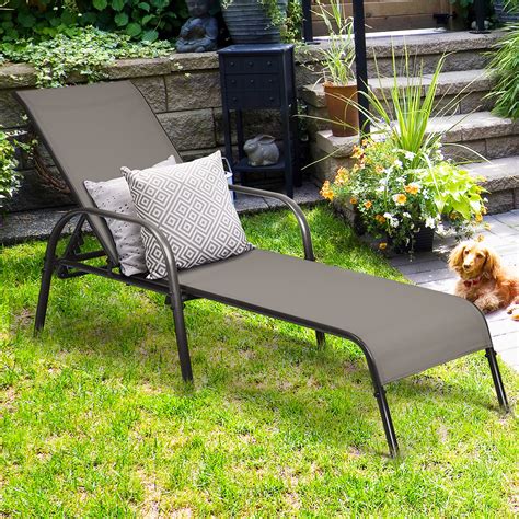 Costway Outdoor Patio Lounge Chair Chaise Fabric Adjustable Reclining ...