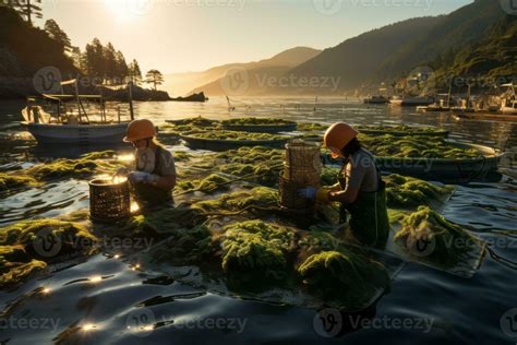 Modern kelp farming techniques, showcasing the sustainable cultivation ...