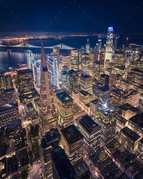 Aerial View of San Francisco Skyline at Night Stock Photo by heyengel