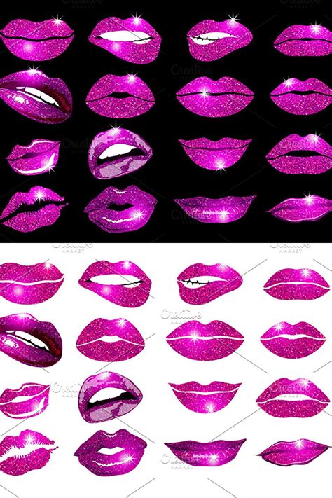 Vector, Lips Pink Set Design Glitter – MasterBundles