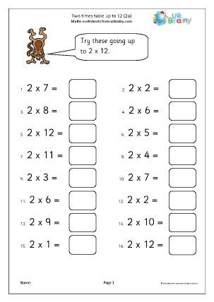 2x table up to 12 (2) - Multiplication by URBrainy.com