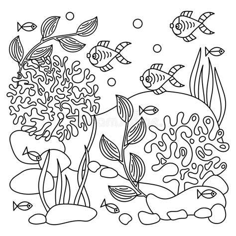 Underwater Coloring Book Page for Adult and Older Children. Fish and ...