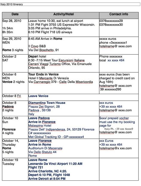 Travel Itinerary Templates - Word Excel Fomats