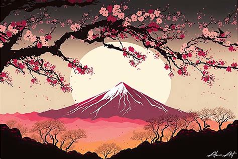 Mount Fuji Cherry Blossom Vector Art Graphic by Alone Art · Creative ...