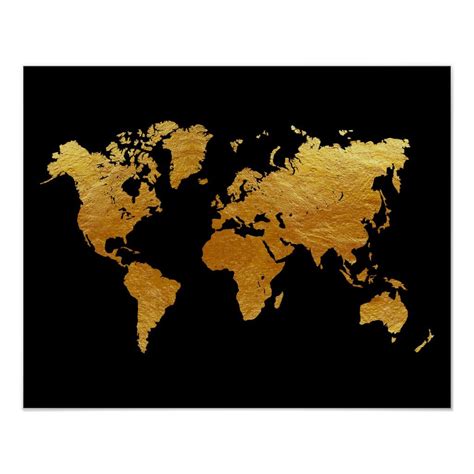 Black and Gold World Map Poster | Zazzle | World map poster, Gold world ...