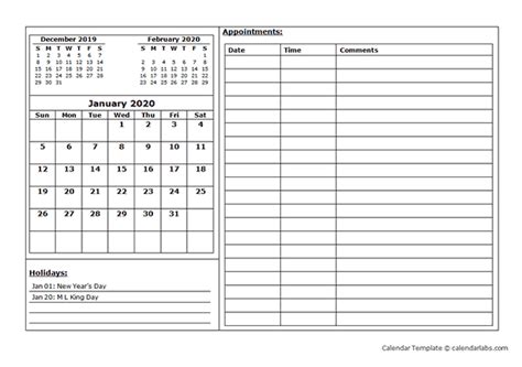 2020 Monthly Appointment Calendar - Free Printable Templates