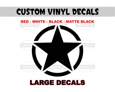 One Large Military Star Decal Army Star Sticker Vinyl Decals Fit Jeep ...