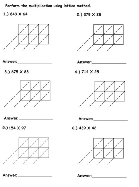 Lattice Method Multiplication Worksheets - Printable Worksheets