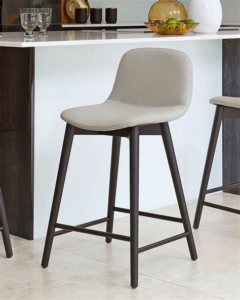 Hudson Light Grey Leather Bar Stool | Danetti