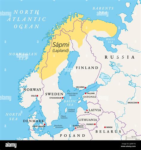 Sapmi, Lapland, political map. A cultural region in Northern and ...