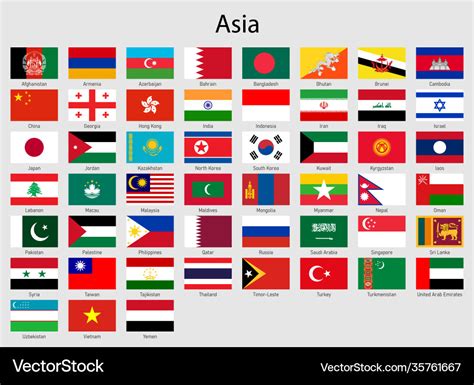 Set flags asian countries all asia flag Royalty Free Vector