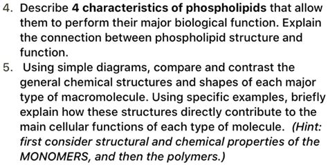 SOLVED: Describe 4 characteristics of phospholipids that allow them to ...