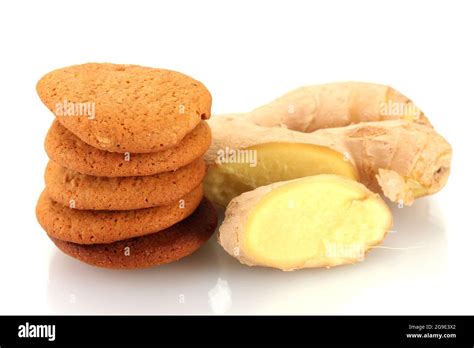 Ginger cookies with fresh ginger root isolated on white Stock Photo - Alamy