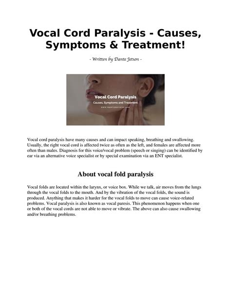 Vocal Cord Paralysis, Causes Symptoms & Treatment by Vocal Science - Issuu