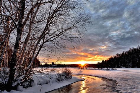 Sunset over the winter landscape with clouds image - Free stock photo ...