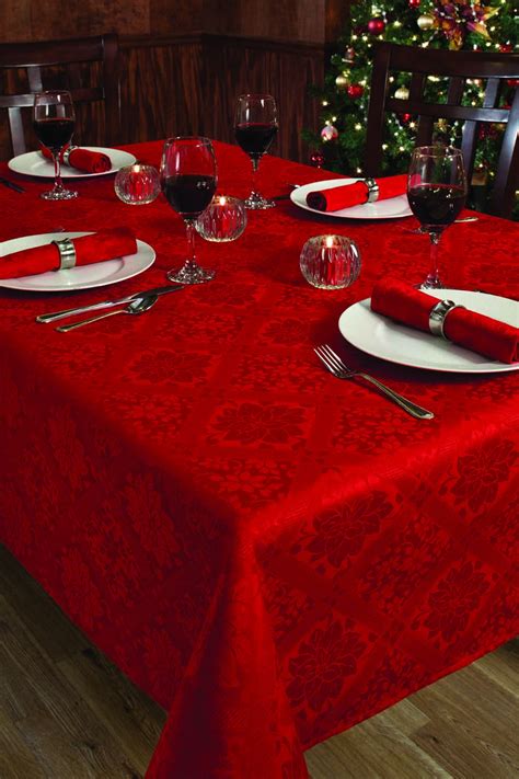 Vintage Christmas Holiday Red Damask Poinsettia Diamond Table Cloth ...